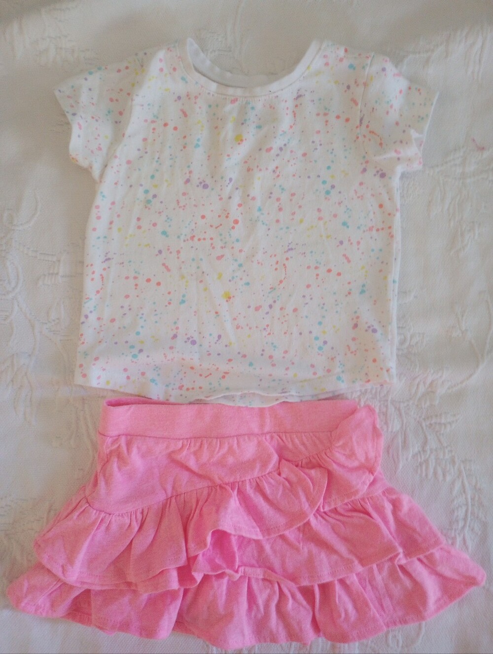 Garanimals Pink Ruffle Skirt w/ Colorful Speckled White Tee 18m Coordinating Set